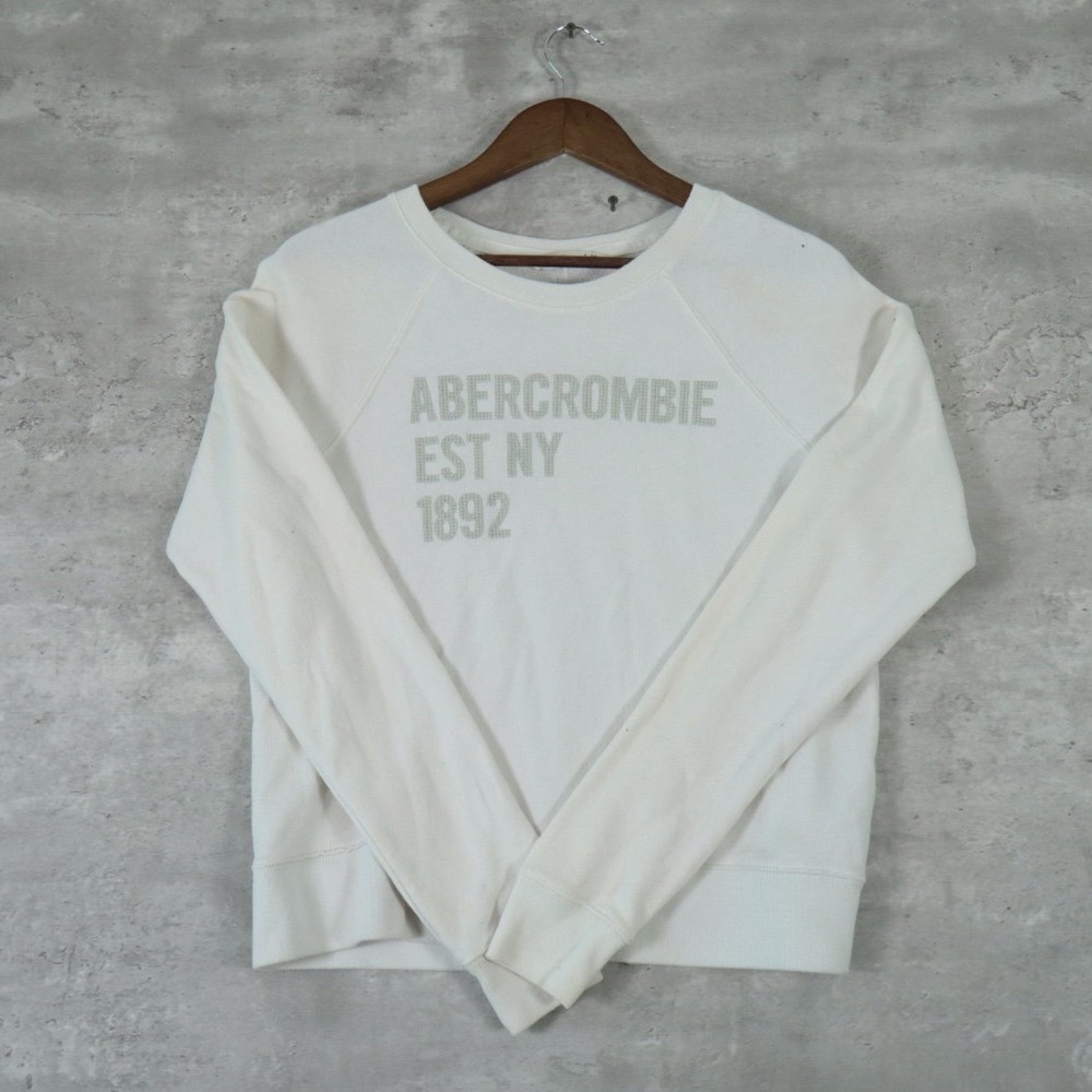 Abercrombie & Fitch Graphic Sweatshirt Medium White Raglan Crewneck NY 1892